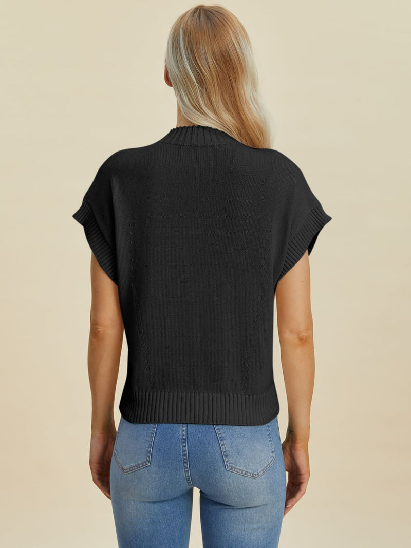 Short Sleeve Sweater with Mock Neck