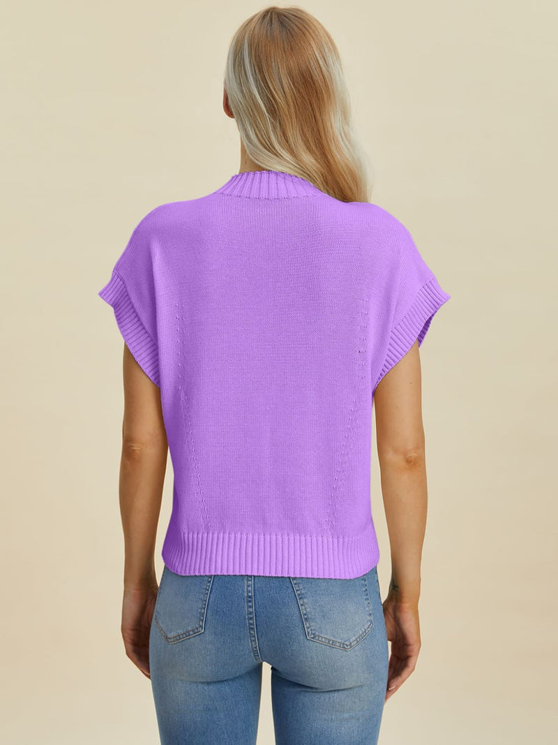 Short Sleeve Sweater with Mock Neck