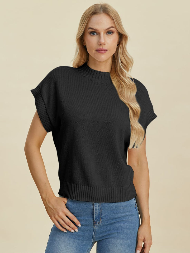 Short Sleeve Sweater with Mock Neck