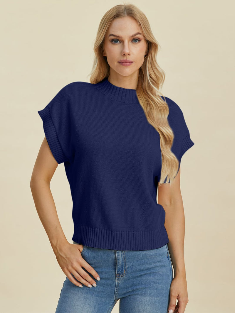 Short Sleeve Sweater with Mock Neck