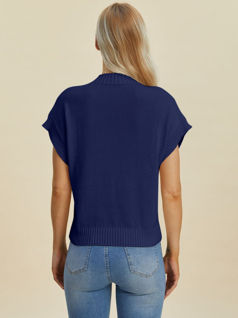 Short Sleeve Sweater with Mock Neck