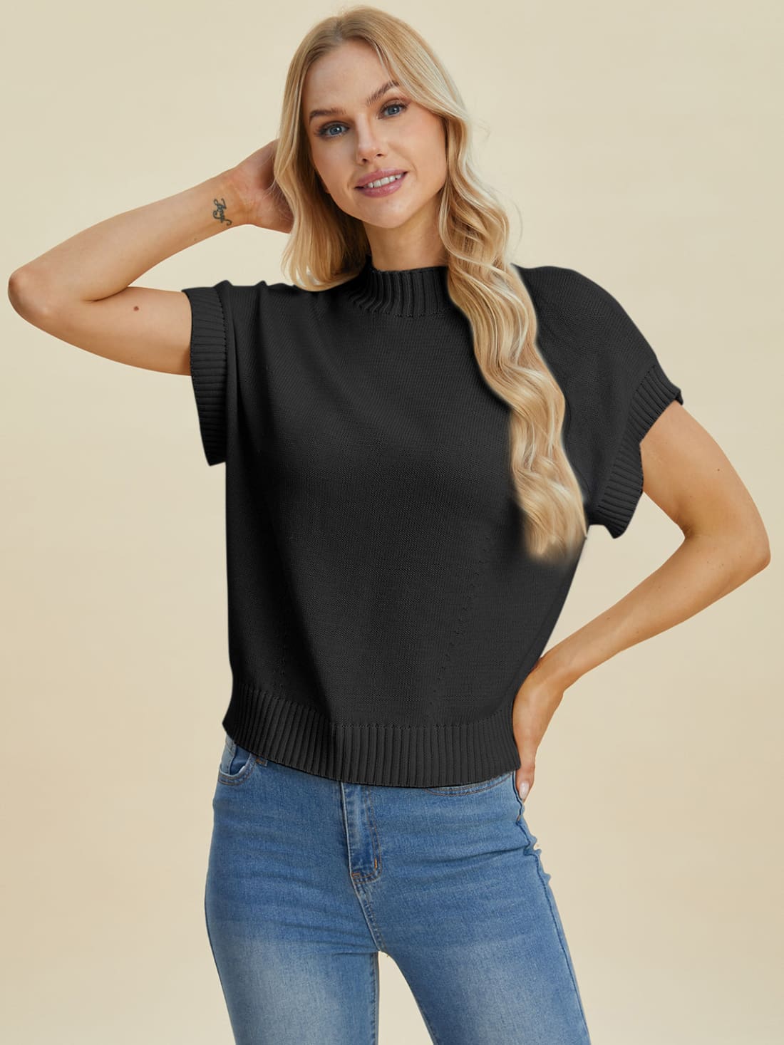 Mock Neck Short Sleeve Sweater | Sweaters & Cardigans