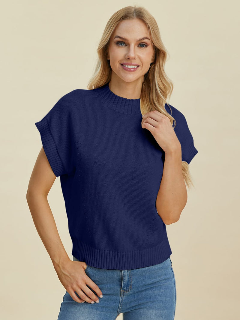 Short Sleeve Sweater with Mock Neck