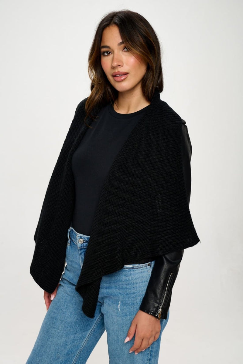 Faux Leather Crop Jacket with Knit Collar