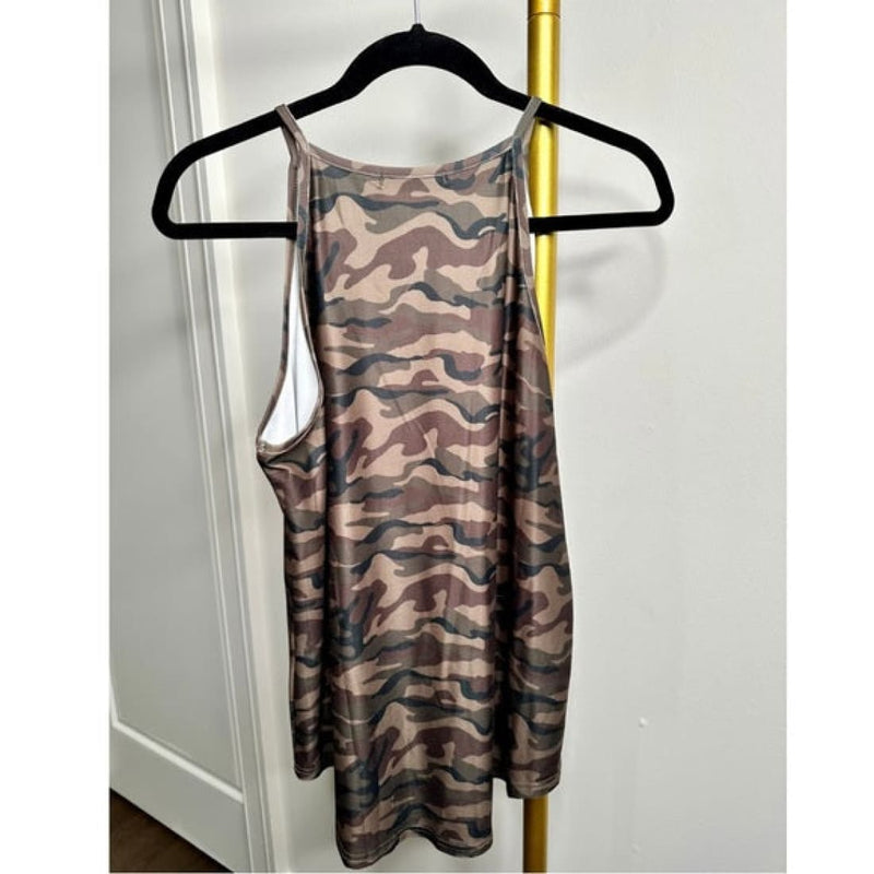 NEW Camouflage Camo Print Halter Neck Spaghtetti Strap High Low Tank Top XL