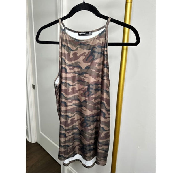 NEW Camouflage Camo Print Halter Neck Spaghtetti Strap High Low Tank Top XL | Tank Tops