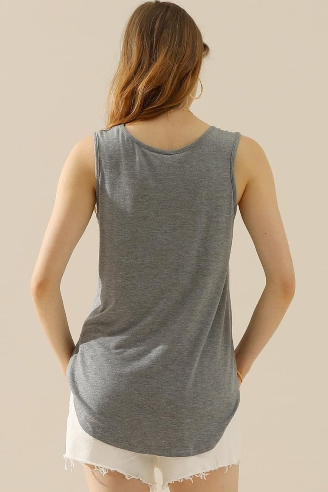 Ninexis Full Size V-Neck Curved Hem Tank | Tank Tops