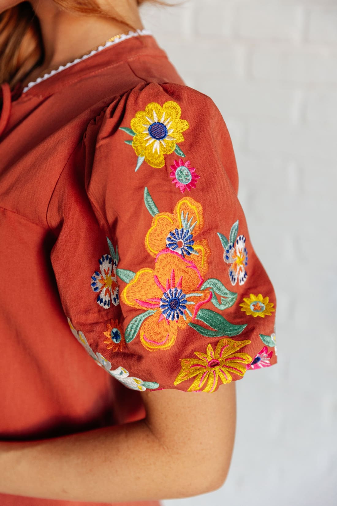 No Concerns Embroidered Sleeve Blouse | Blouses