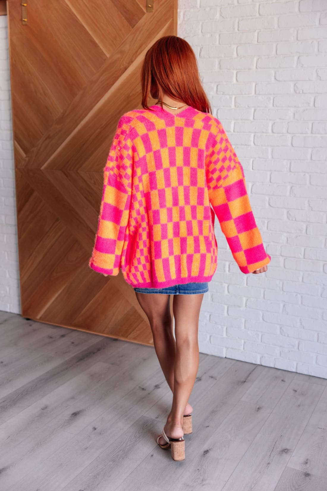 Noticed in Neon Checkered Cardigan in Pink and Orange | Layers