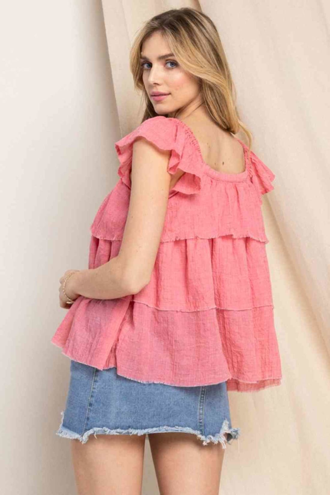 ODDI Full Size Buttoned Ruffled Top | Tank Tops