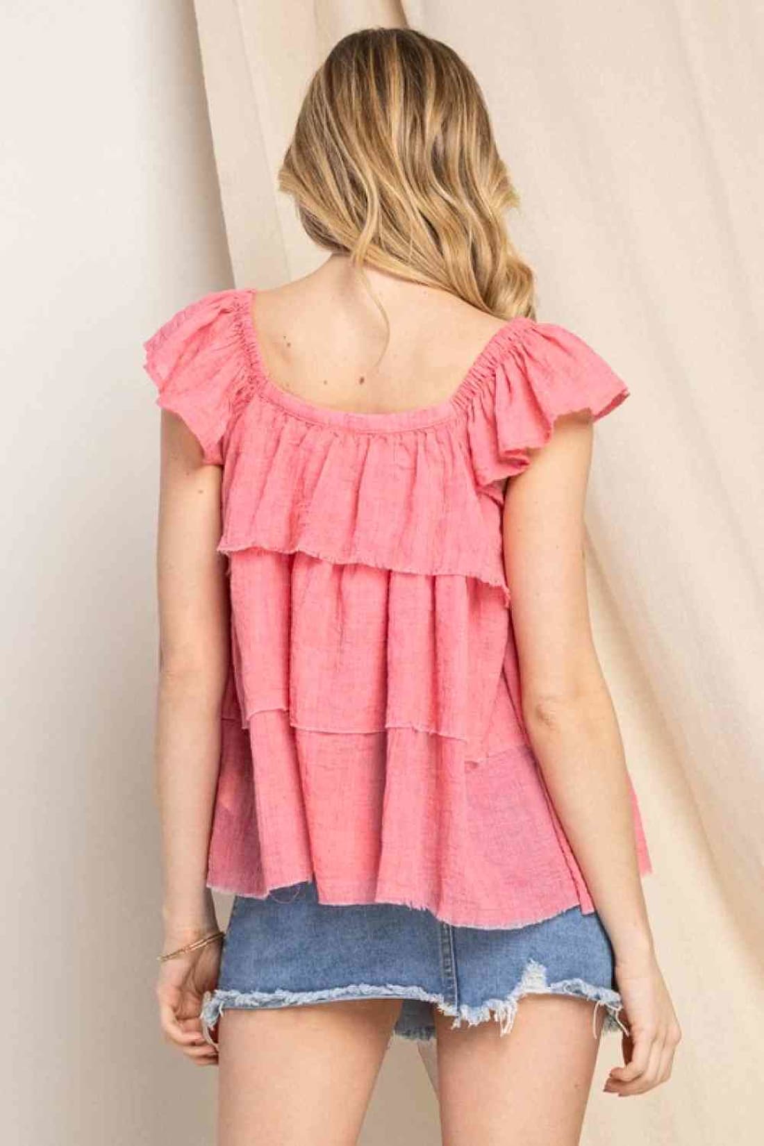 ODDI Full Size Buttoned Ruffled Top | Tank Tops