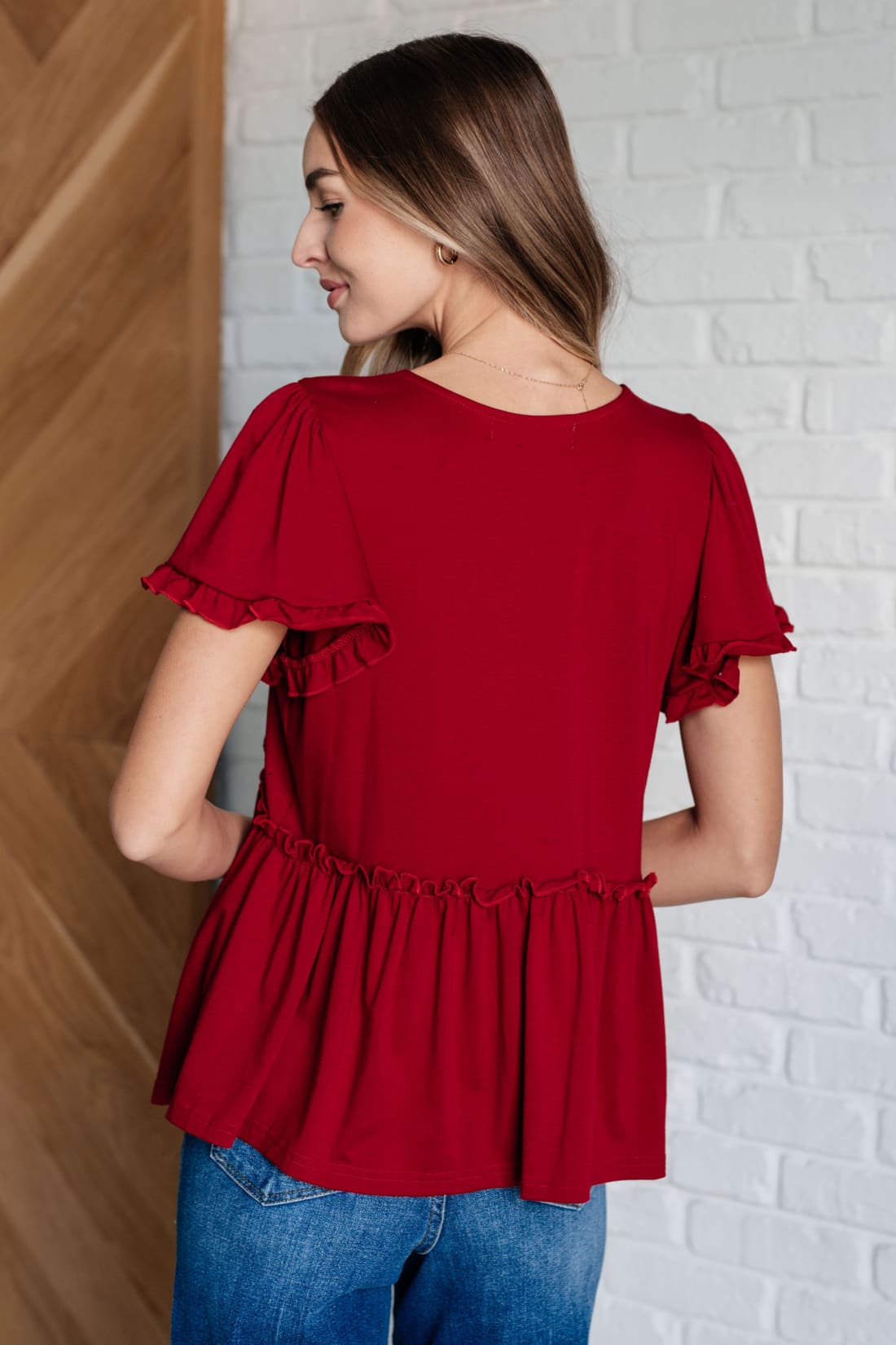 One Day Soon V-Neck Ruffle Detail Top | Tops