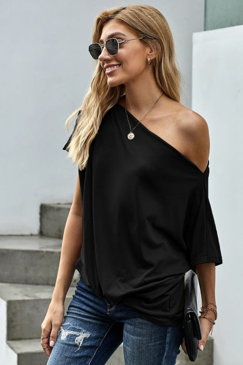 One Shoulder Knot Front Casual Loose Fitting Sexy Top