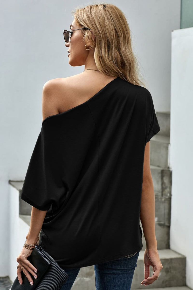 One Shoulder Knot Front Casual Loose Fitting Sexy Top