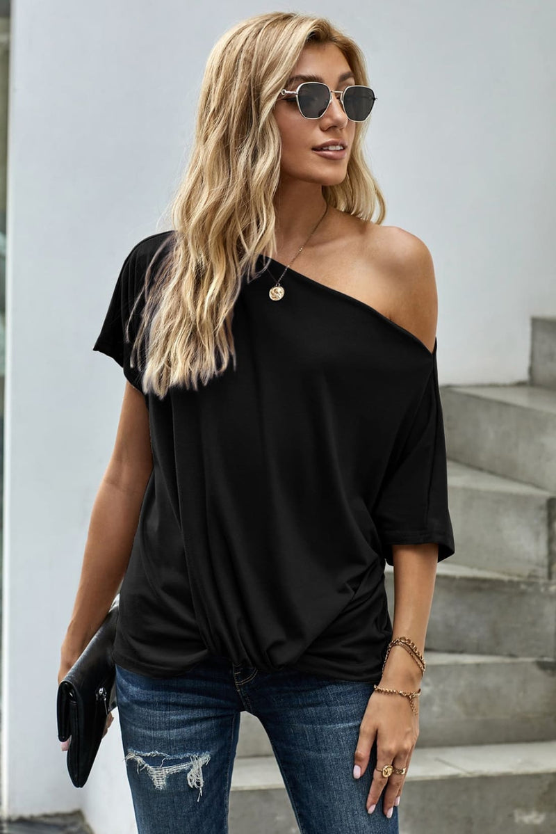 One Shoulder Knot Front Casual Loose Fitting Sexy Top