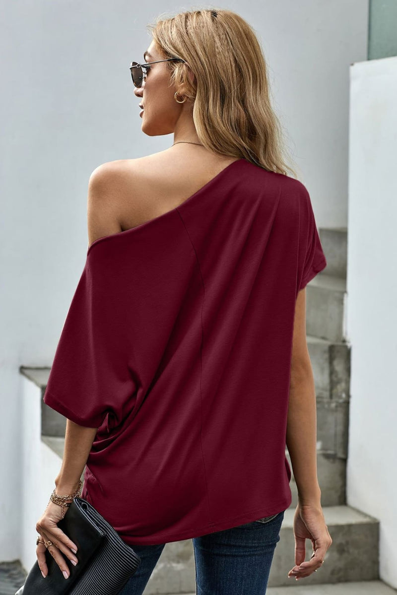 One Shoulder Knot Front Casual Loose Fitting Sexy Top
