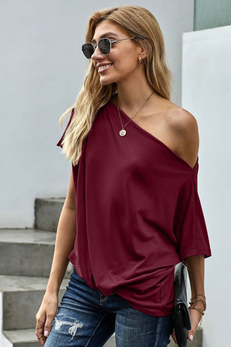 One Shoulder Knot Front Casual Loose Fitting Sexy Top