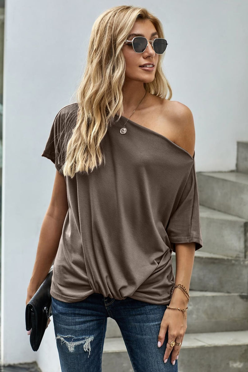 One Shoulder Knot Front Casual Loose Fitting Sexy Top | Tops & Tees