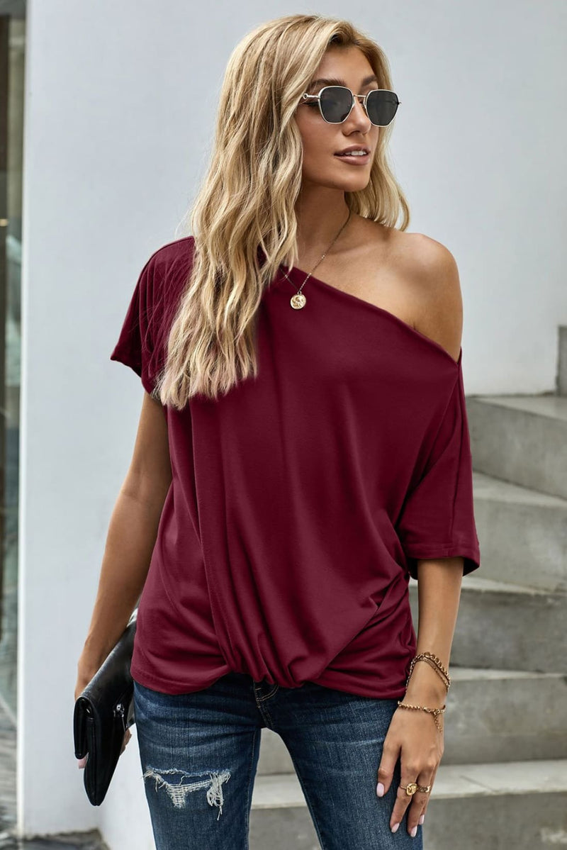 One Shoulder Knot Front Casual Loose Fitting Sexy Top