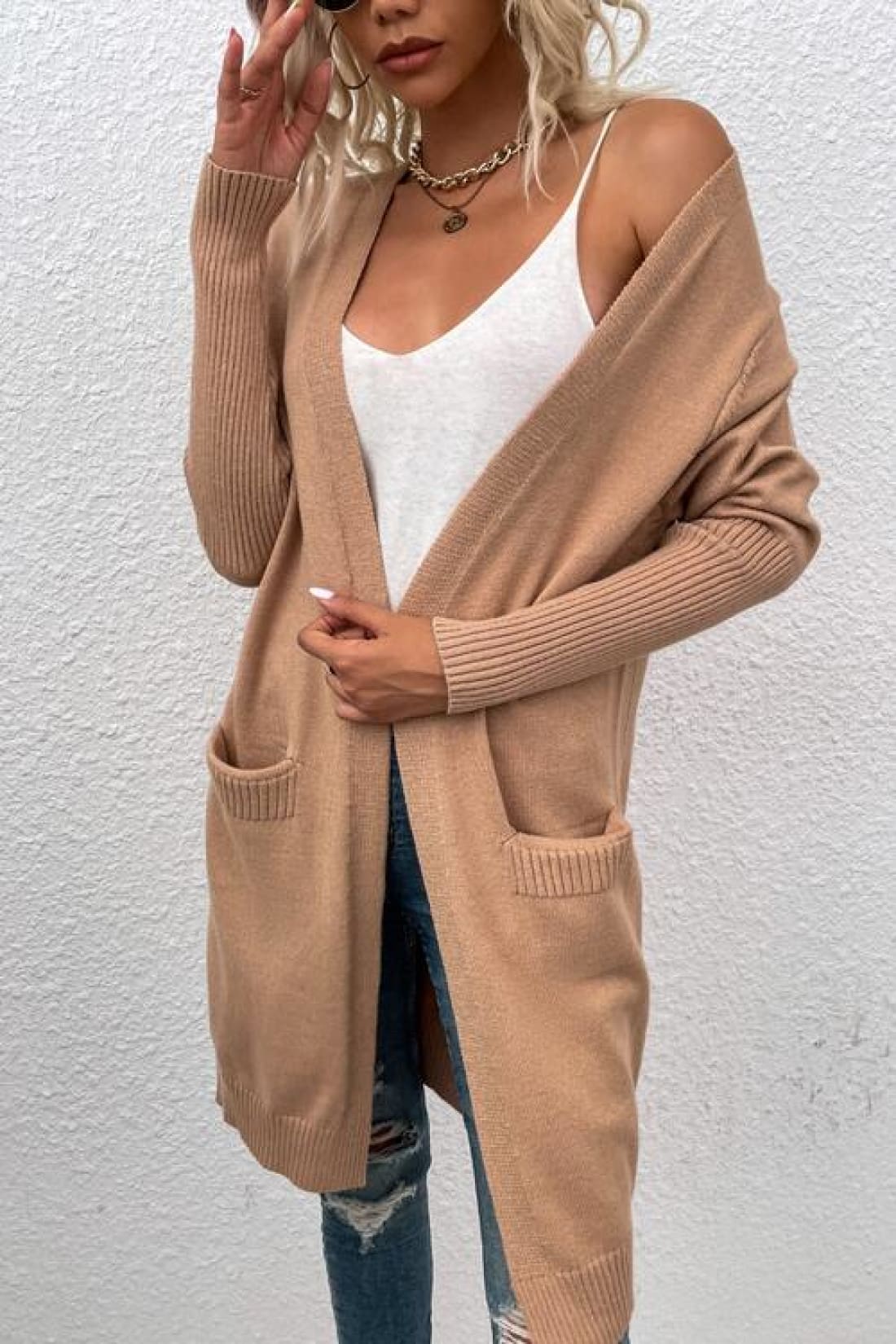 Open Front Long Sleeve Cardigan with Pockets | Sweaters & Cardigans