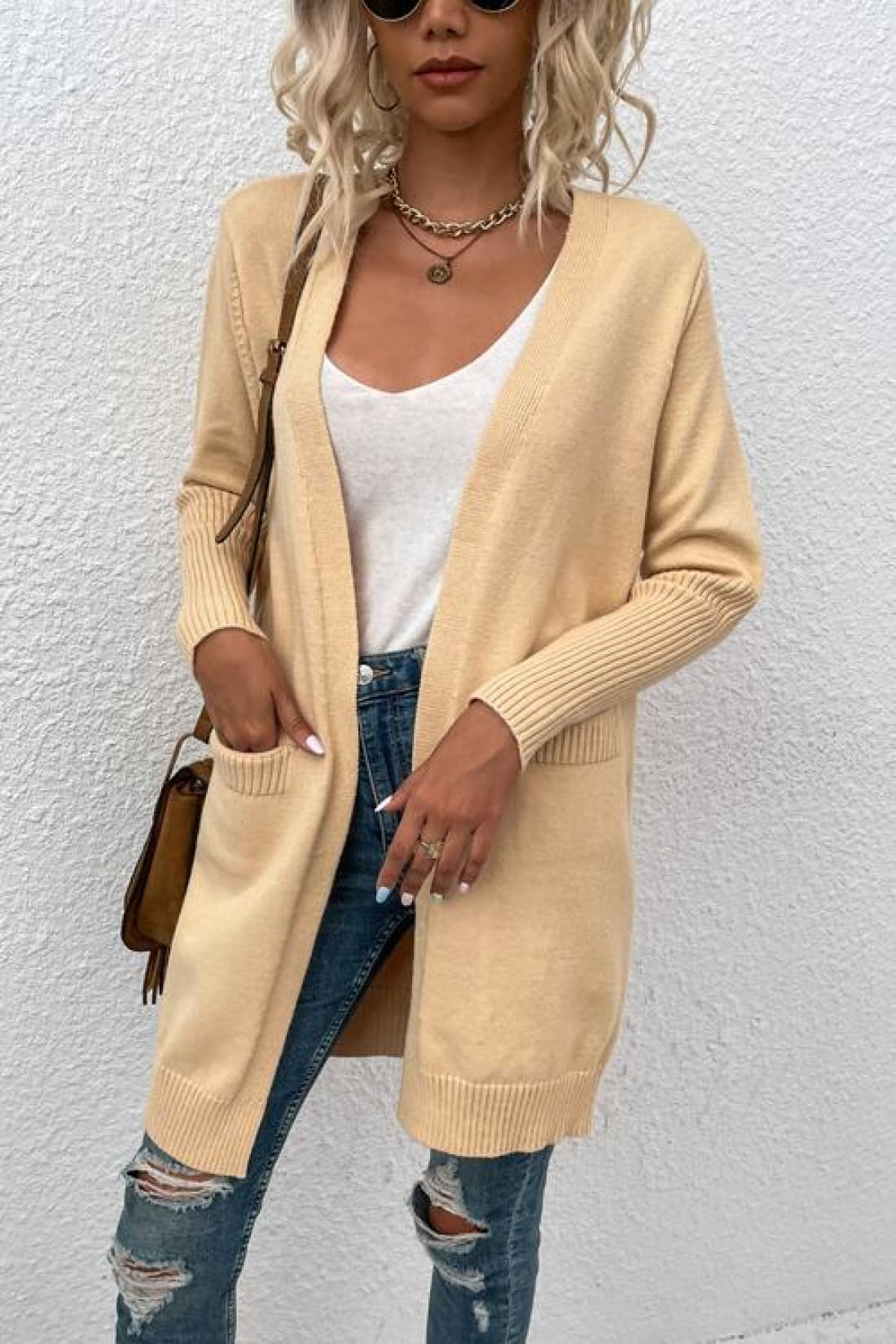 Open Front Long Sleeve Cardigan with Pockets | Sweaters & Cardigans