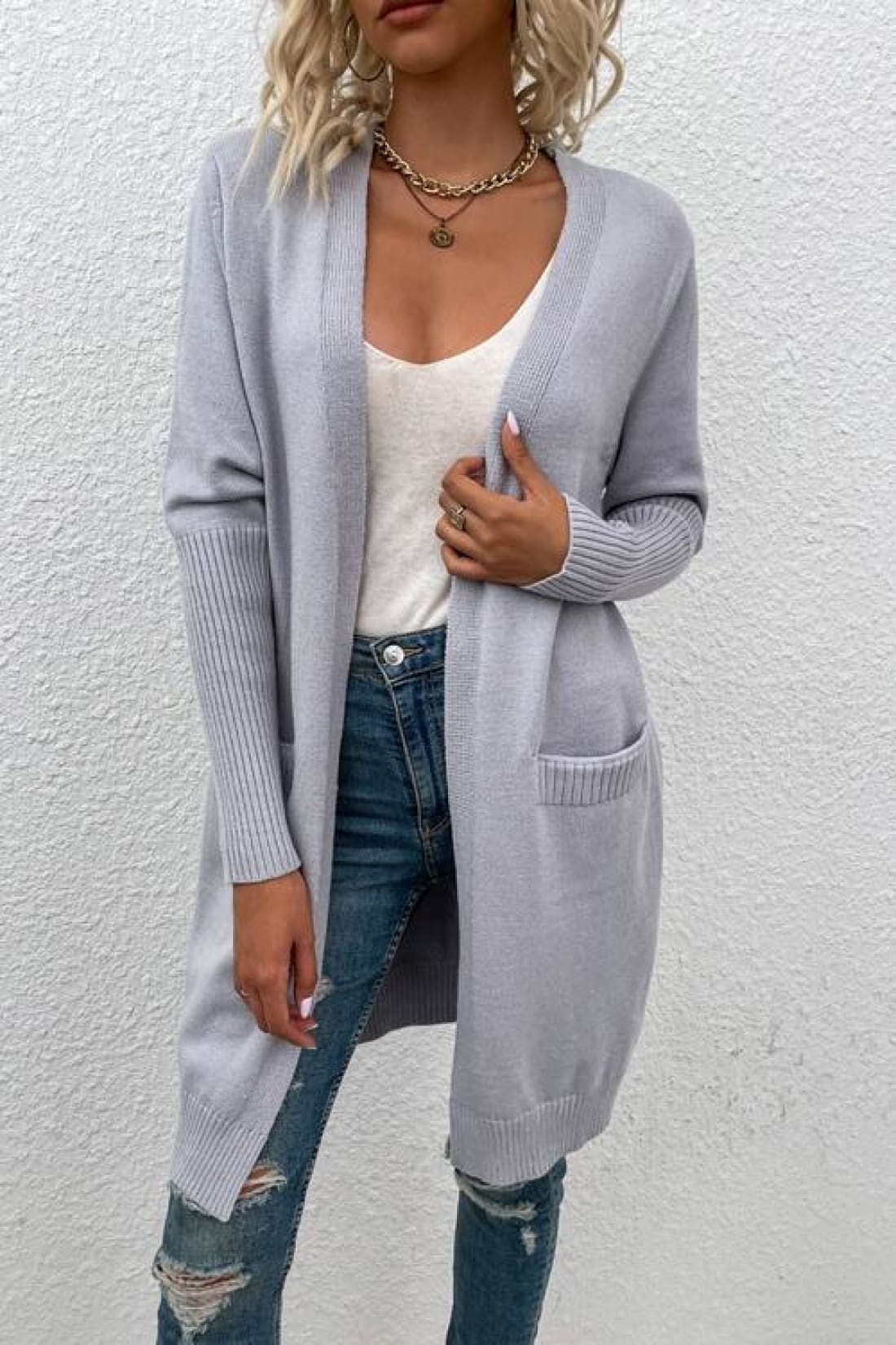 Open Front Long Sleeve Cardigan with Pockets | Sweaters & Cardigans