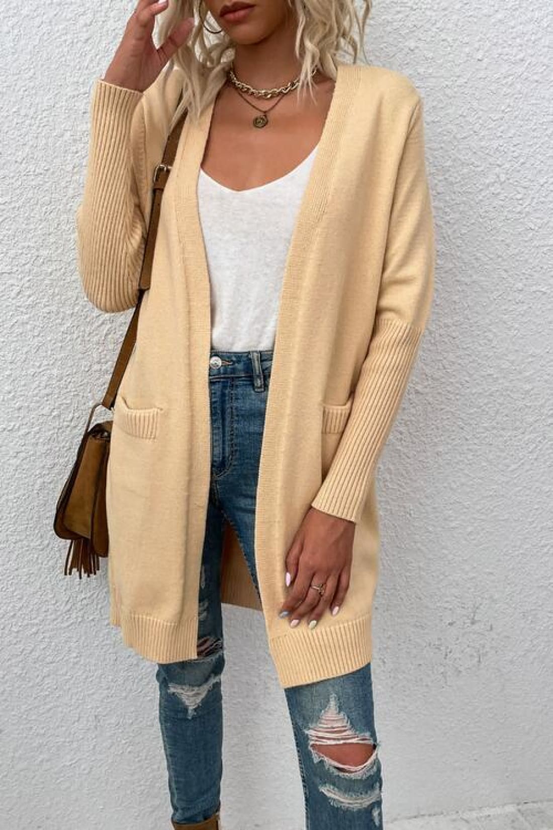 Open Front Long Sleeve Cardigan with Pockets | Sweaters & Cardigans