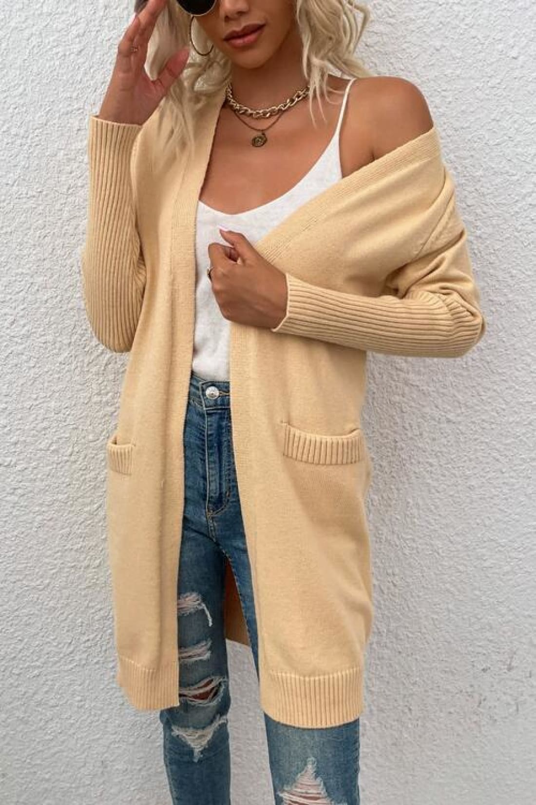 Open Front Long Sleeve Cardigan with Pockets | Sweaters & Cardigans