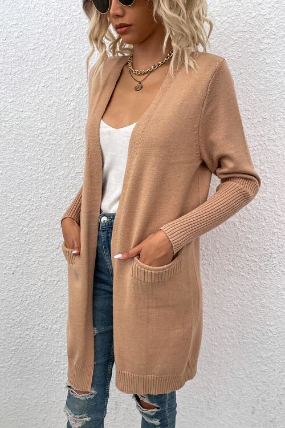 Open Front Long Sleeve Cardigan with Pockets | Sweaters & Cardigans