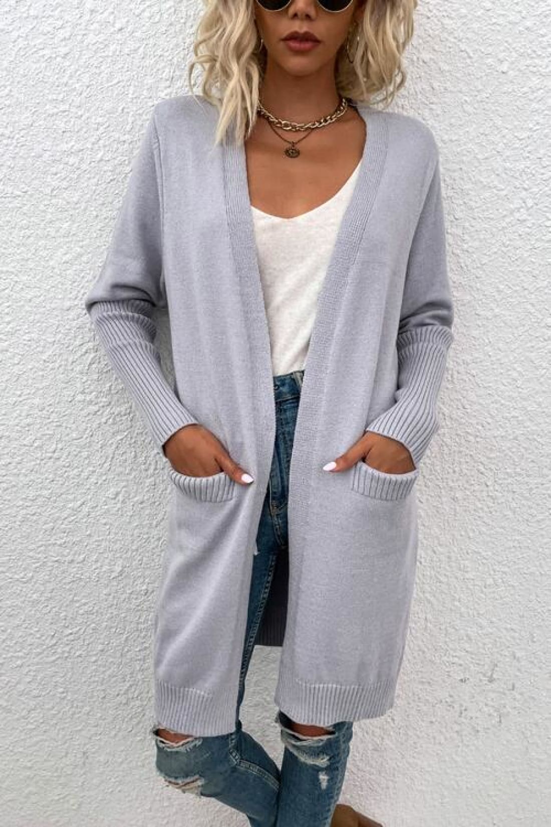 Open Front Long Sleeve Cardigan with Pockets | Sweaters & Cardigans