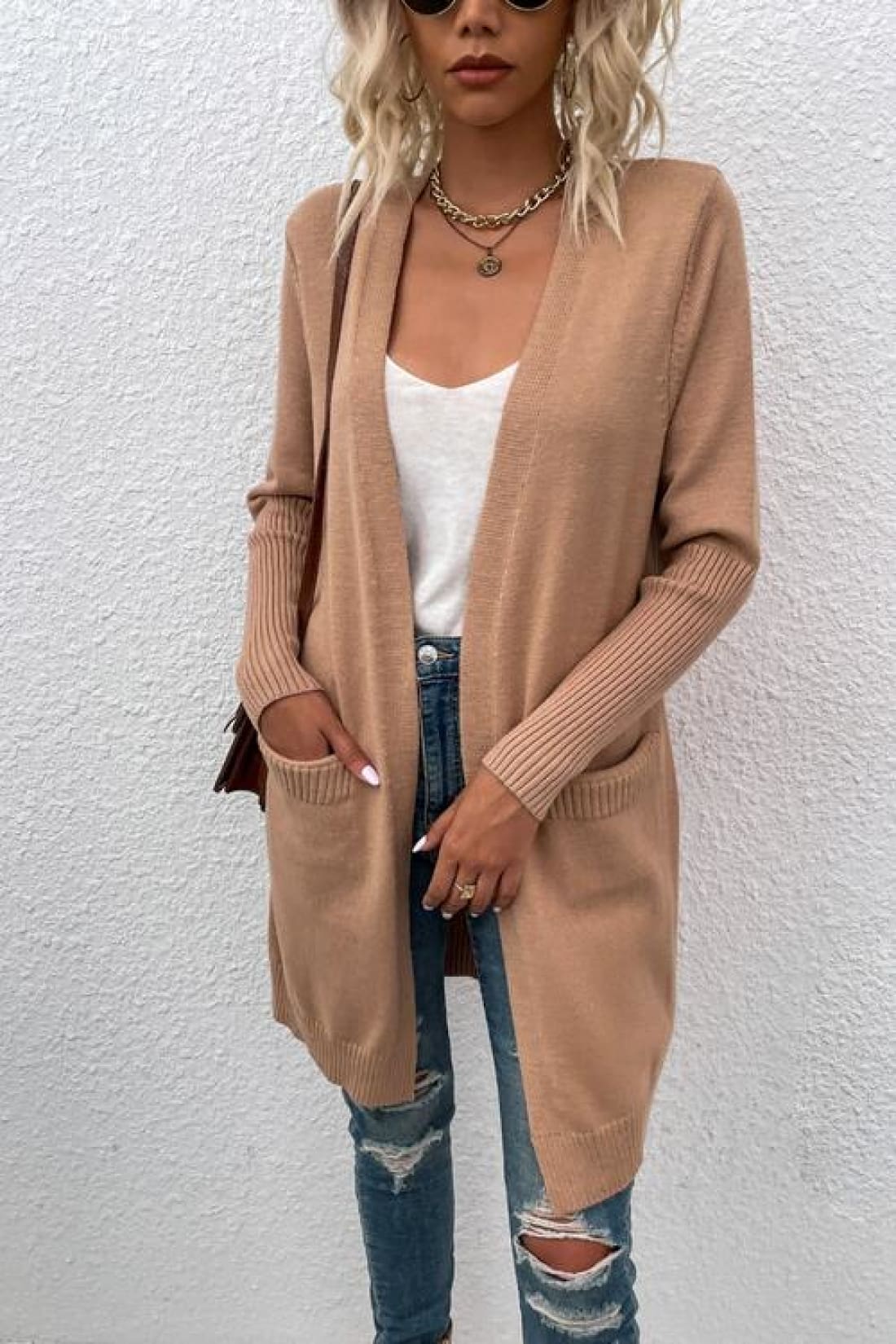 Open Front Long Sleeve Cardigan with Pockets | Sweaters & Cardigans