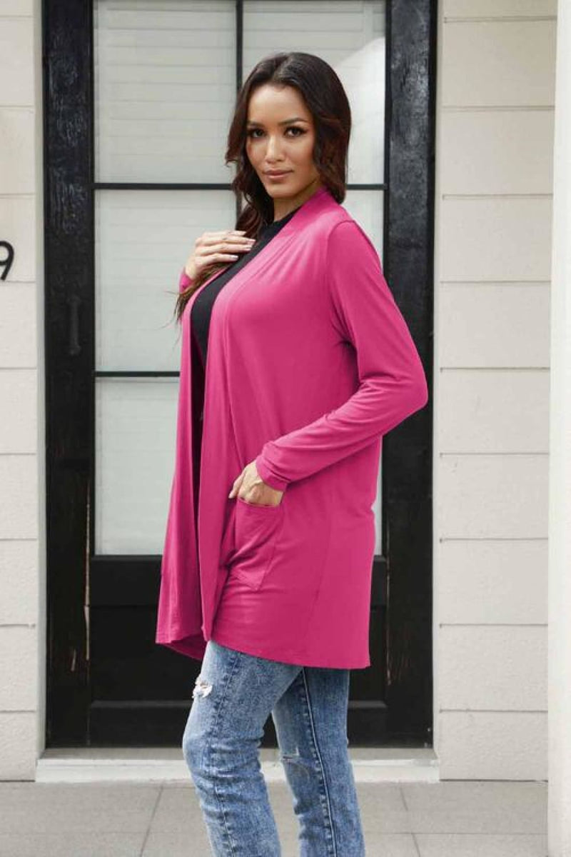 Open Front Long Sleeve Lightweight Cardigan with Slouchy Pockets