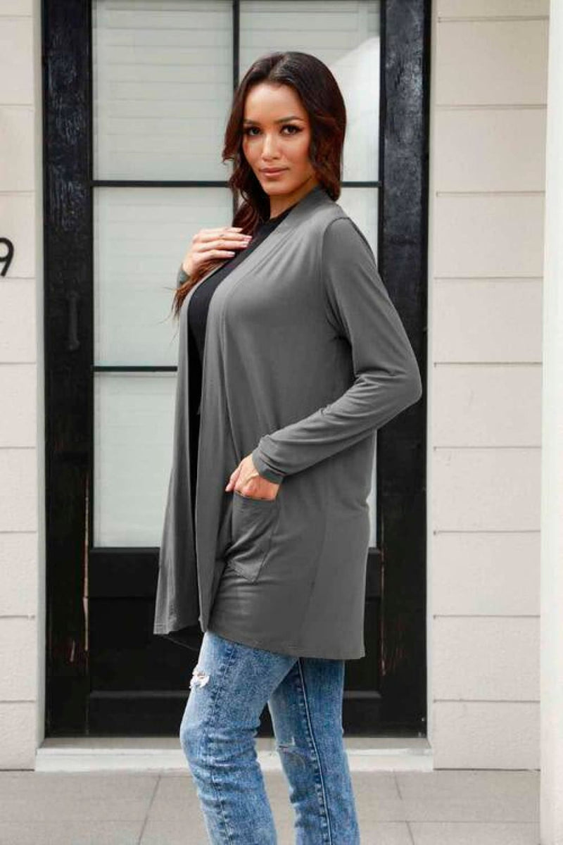 Open Front Long Sleeve Lightweight Cardigan with Slouchy Pockets | Sweaters & Cardigans