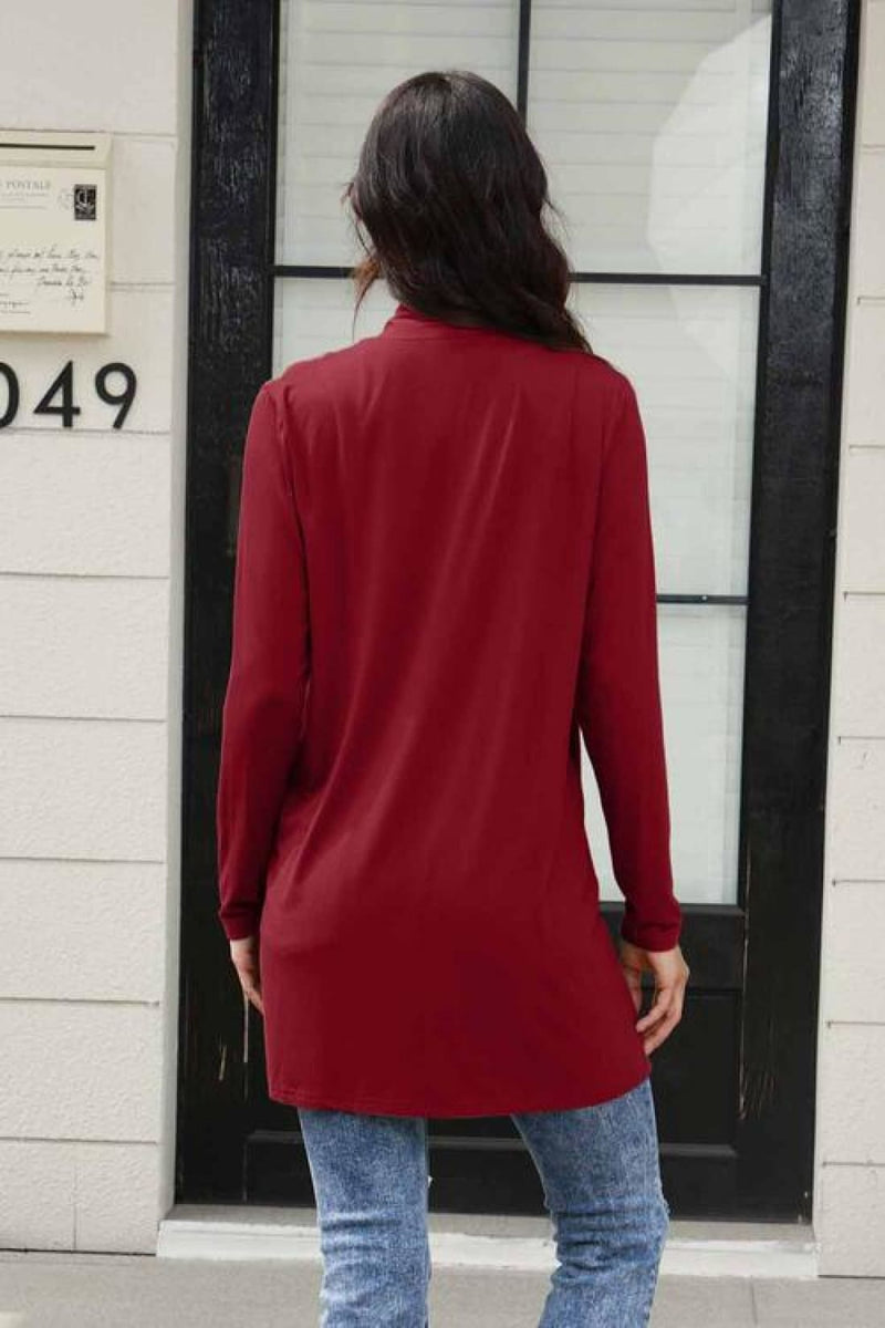 Open Front Long Sleeve Lightweight Cardigan with Slouchy Pockets