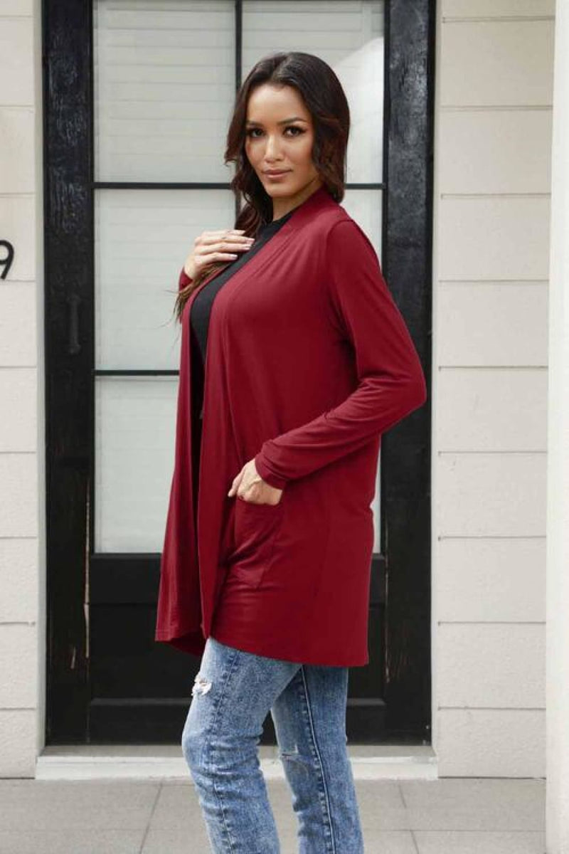 Open Front Long Sleeve Lightweight Cardigan with Slouchy Pockets