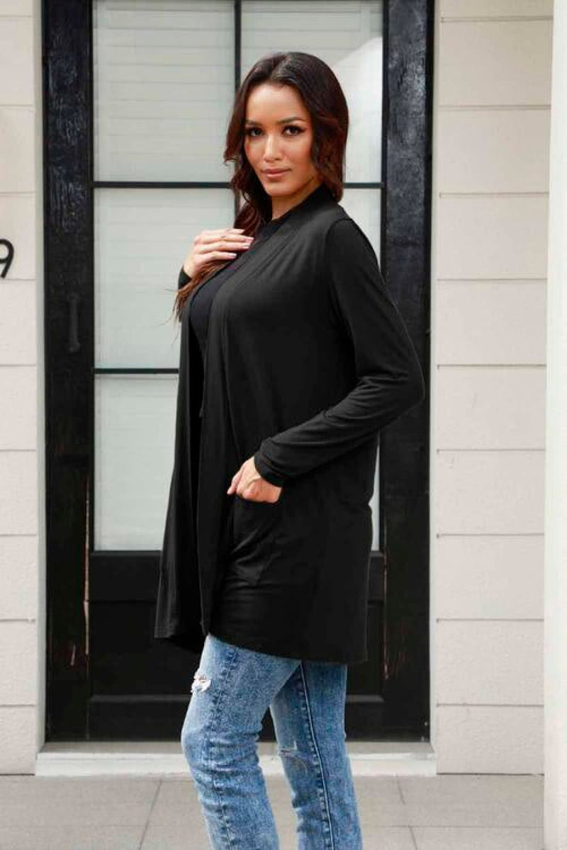 Open Front Long Sleeve Lightweight Cardigan with Slouchy Pockets