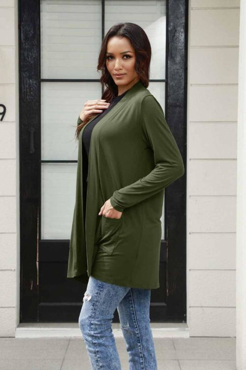 Open Front Long Sleeve Lightweight Cardigan with Slouchy Pockets