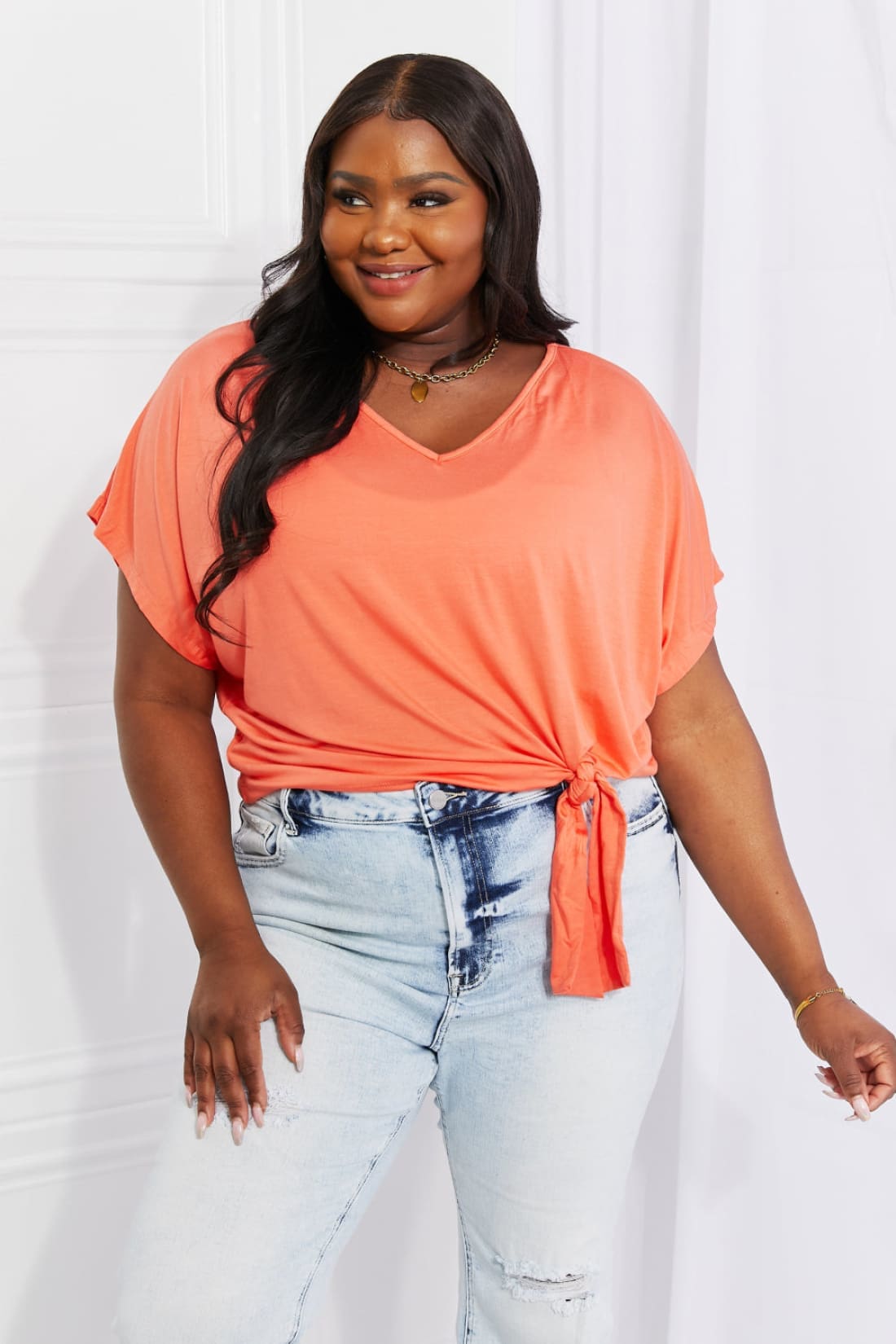 Orange Dolman Sleeve Tie Front Short Sleeve Top | Tops & Tees