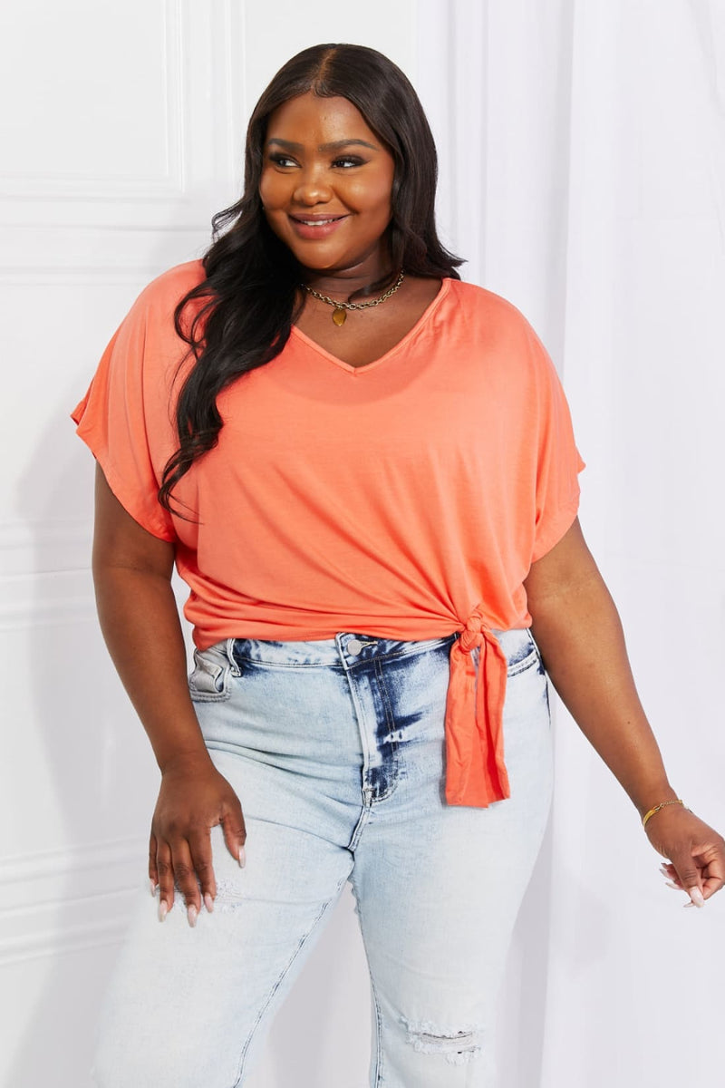 Orange Dolman Sleeve Tie Front Short Sleeve Top
