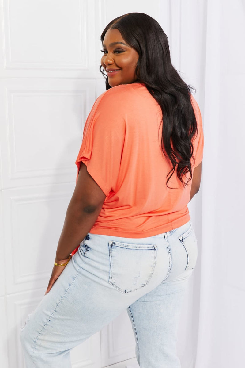 Orange Dolman Sleeve Tie Front Short Sleeve Top