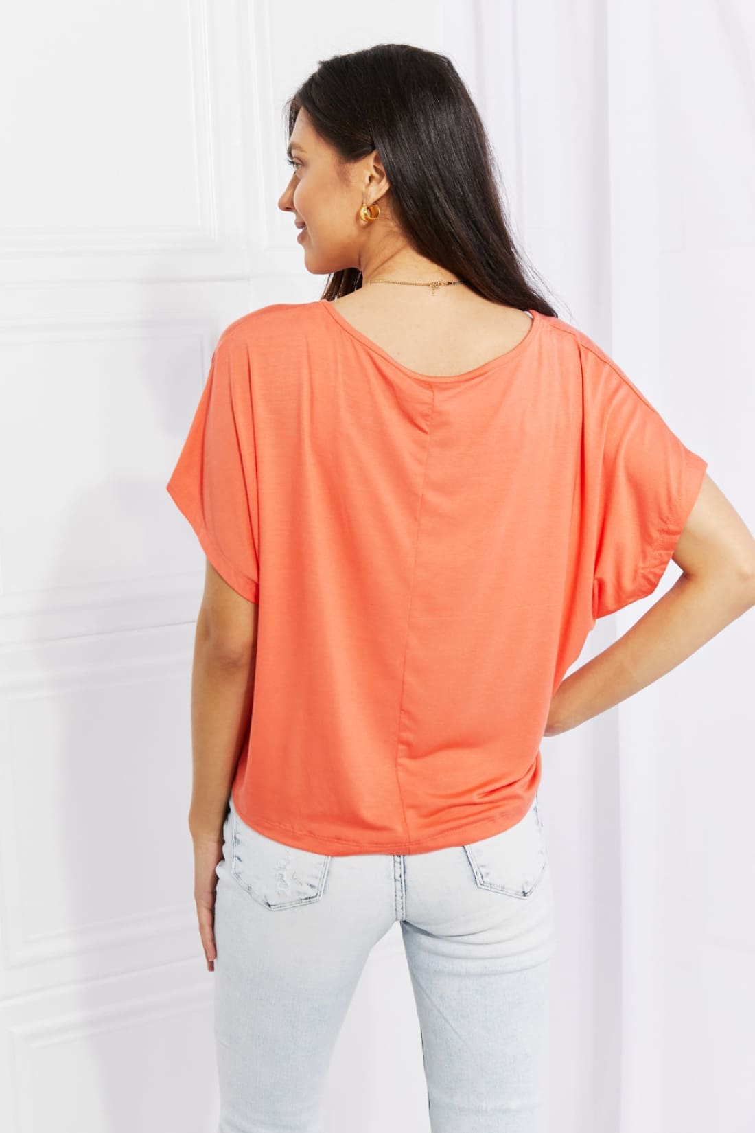 Orange Dolman Sleeve Tie Front Short Sleeve Top | Tops & Tees