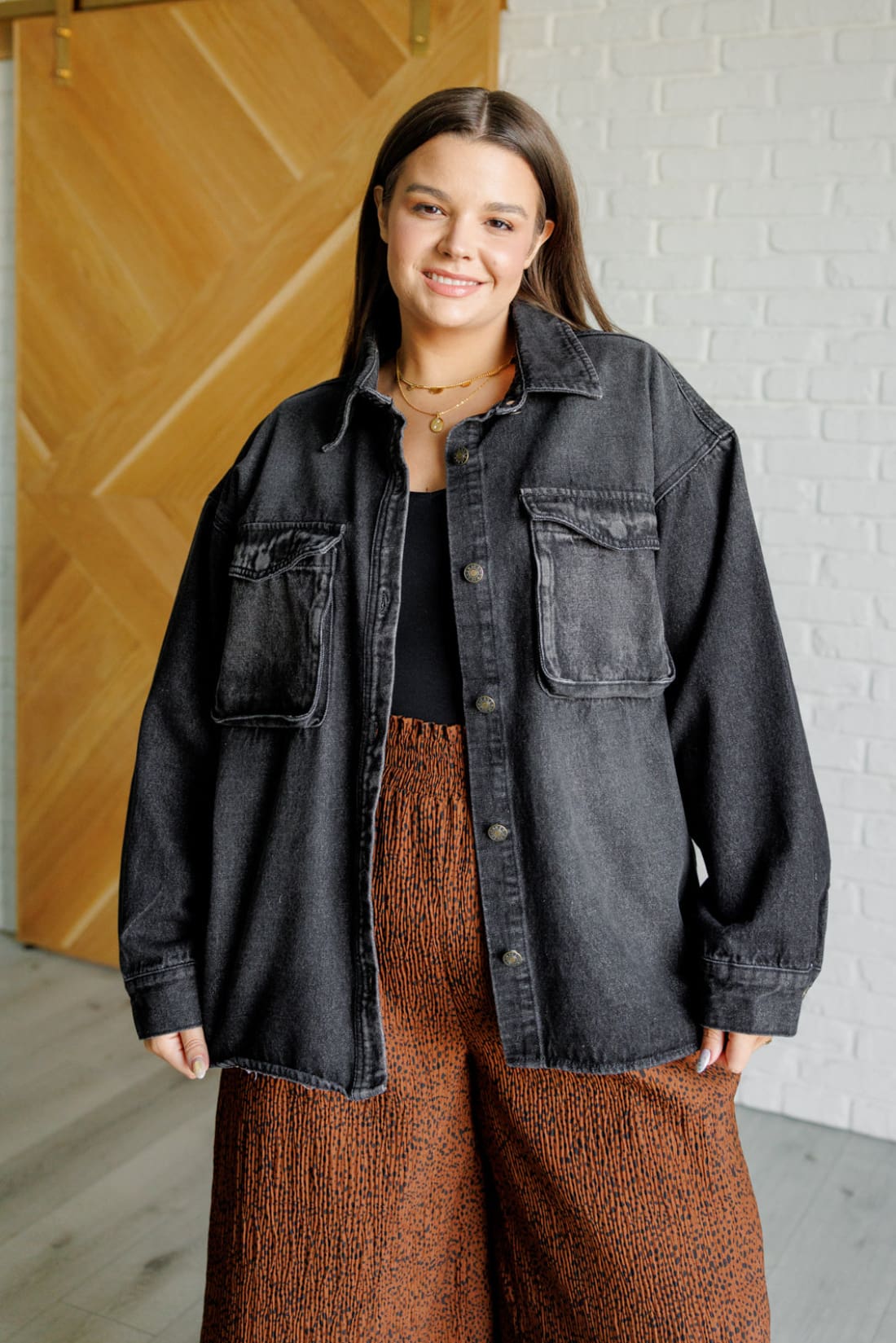 Oversized Black Denim Shacket | Jackets & Coats