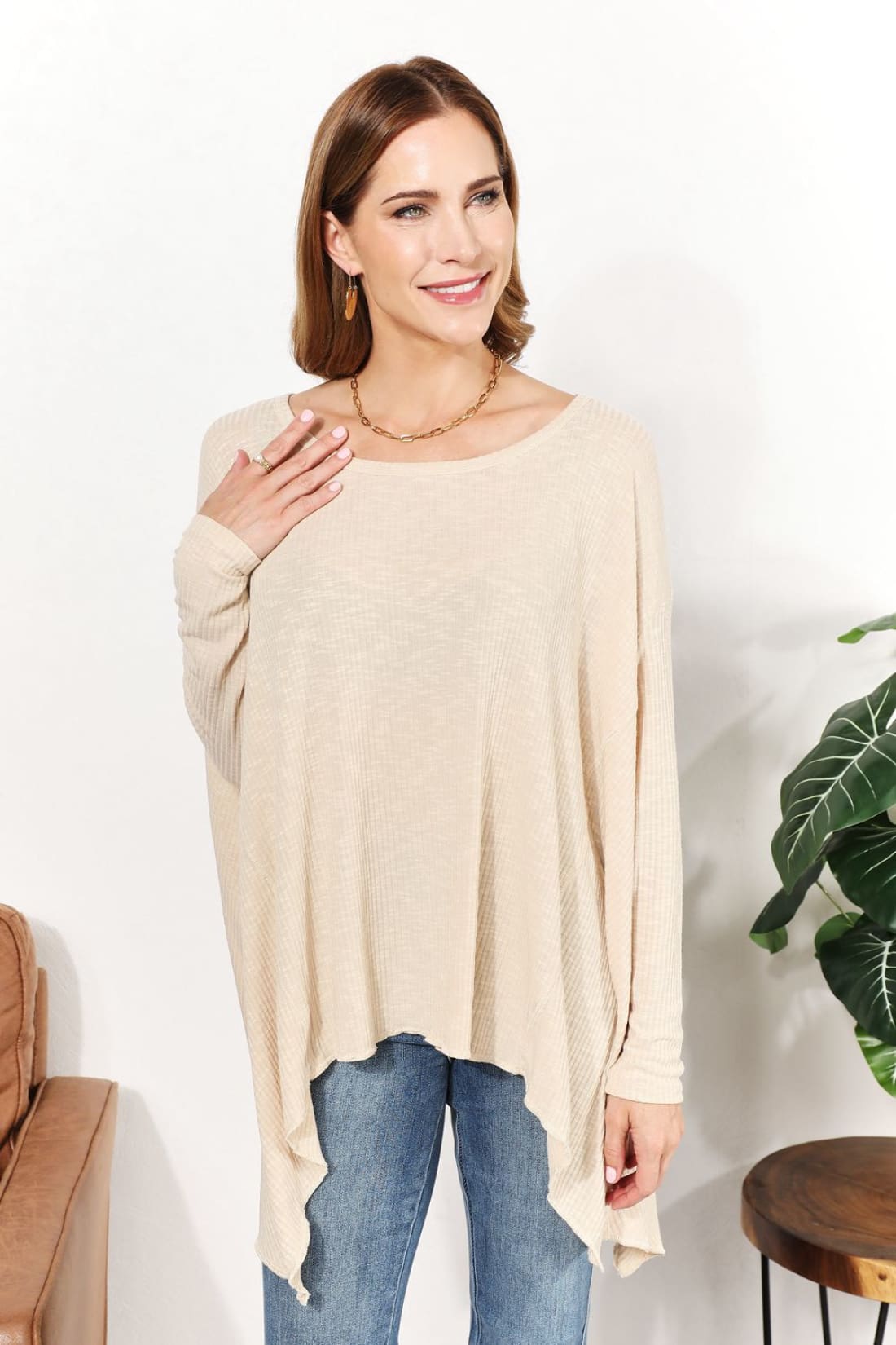 Oversized Super Soft Ribbed Top | Long Sleeve Tops