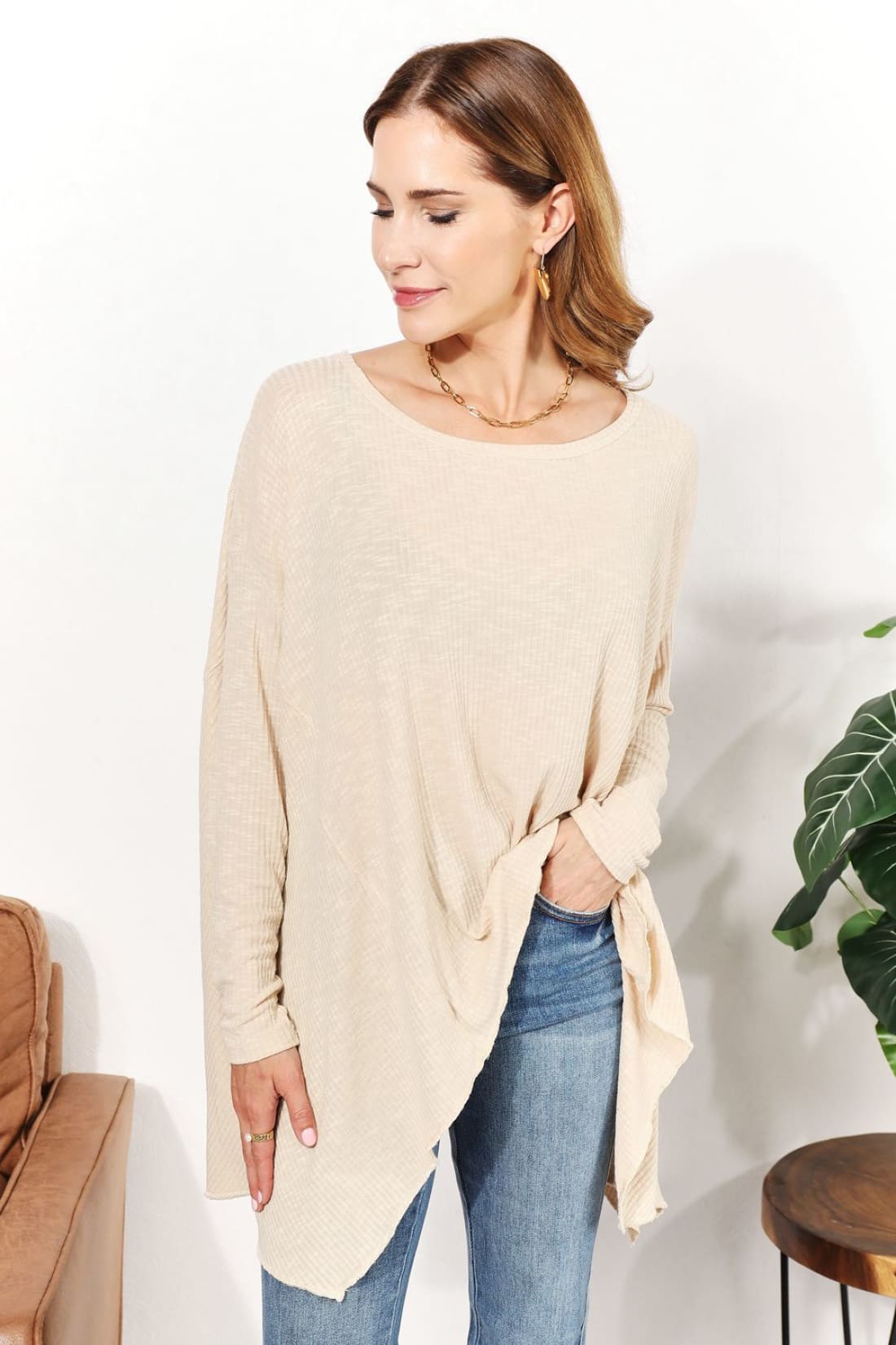 Oversized Super Soft Ribbed Top | Long Sleeve Tops