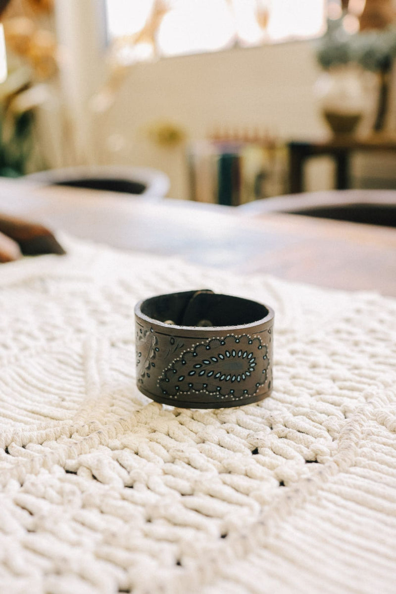 Paisley Pressed Leather Cuff Bracelet | Accessories