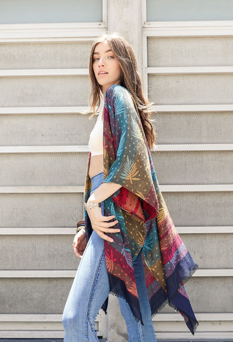 Palm & Dot Fringe Kimono | Ponchos