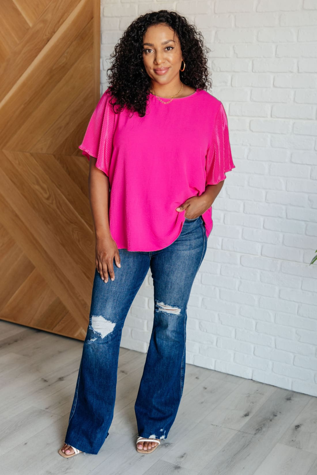 Pink and Perfect Ruffle Sleeve Top | Tops