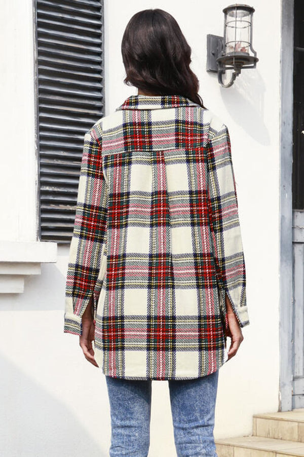 Plaid Button Up Collared Neck Shacket | Jackets & Coats