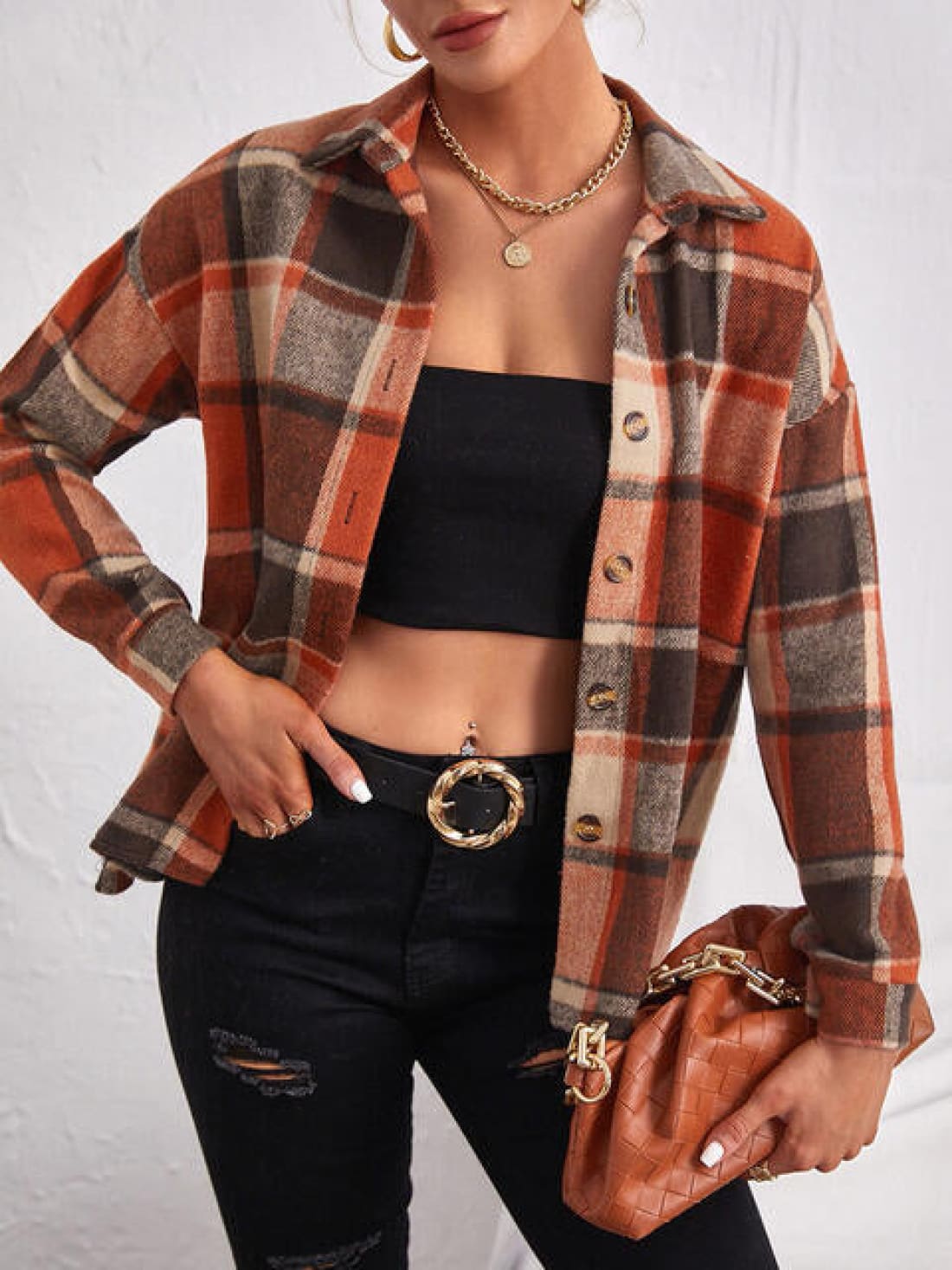 Plaid Collared Neck Button Down Jacket | Coats & Jackets