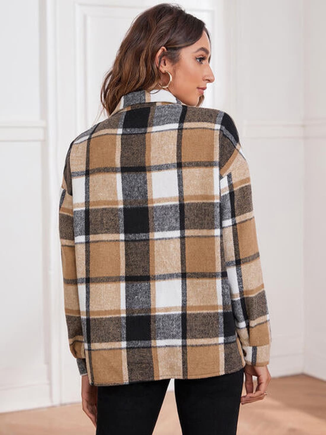 Plaid Collared Neck Button Down Jacket | Coats & Jackets